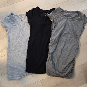 Thyme Maternity Short Sleeve V-Neck Tees in Black and Gray